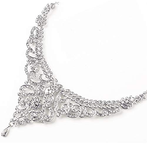 Hapibuy Crystal Wedding Jewelry Set Necklace Earring Set For Women and Brides Rose Gold and Silver Bridal Statement Jewelry sets - color: Silver