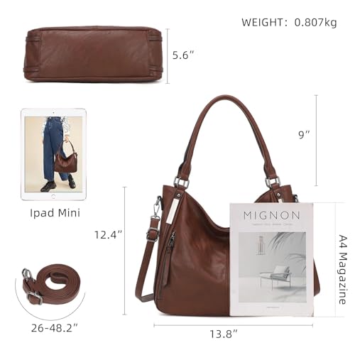 Shoulder Handbags for Women Large Soft Casual PU Leather Hobo Tote Purses - color: B-chestnut Brown