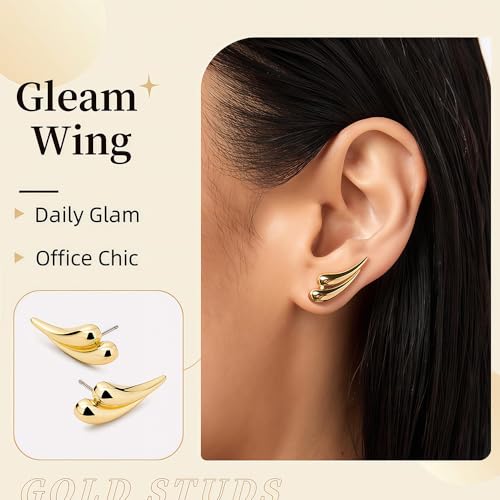14K Gold Filled Stud Earrings for Women Non Tarnish - Trendy Gold Statement Earrings Hypoallergenic - Dainty Gold Stud Earrings Gift for Sensitive Ears
