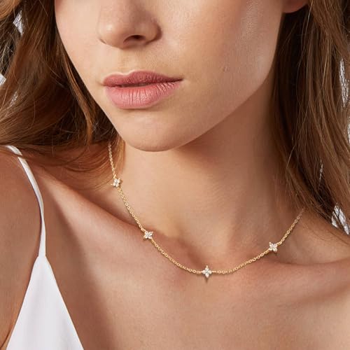 KSF Gold Lariat Necklace for Women Y Shaped Layered CZ Drop Chain | Y shaped necklace; Layered CZ detail; Long lariat style; Gift for her - color: Gold-Clover