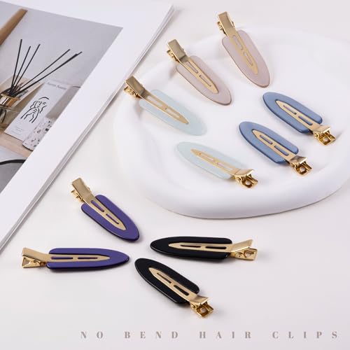 10 Pcs Creaseless No Crease No Bend Flat Hair Clips For Styling Non Slip Makeup Clips For Women Salon Hairstyle,Bright Black Blue - color: Bright Black Blue