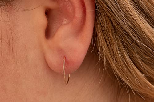 Gold Hoop Earrings Silver Hoop Earrings - Hoop Earrings For Women Two Pcs Of Thin Gold Filled Sterling Silver Hoops, Helix Hoop, Tragus Ring, Cartilage Hoop - color: Gold, style: 14mm 24 gauge / 1 pair