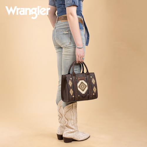 Wrangler Tote Bag for Women Western Purse and Aztec Satchel Handbag - color: Aztec Coffee