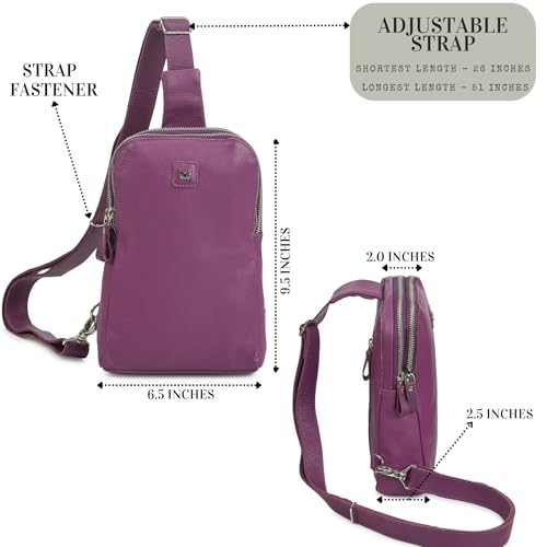 Leather Sling Bag for Women Genuine Crossbody Purse Small Trendy Cross Over Chest with Phone and Credit Card Slots (Amethyst Nappa) - color: Amethyst Nappa