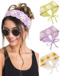 HAIMEIKANG Independence Day Headband Hippie Hair Bandanas Headbands for Women Boho Headband Knit Hair Bands Floral Head Wrap for Girls (Purple+Beige+Green) - color: Purple+Beige+Green