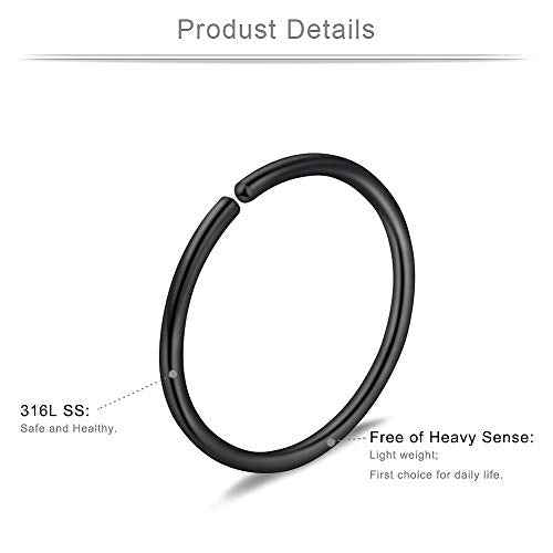 Ruifan 6-30PCS Non Pierced Stainless Steel Clip on Closure Round Ring Fake Nose Lip Helix Cartilage Tragus Ear Hoop Earrings Jewelry 20G - color: 30PCS - Black