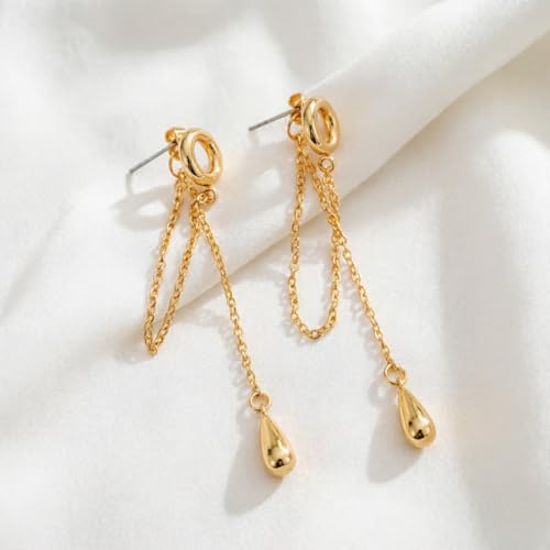 YUJIE Gold Drop Earrings for Women Long Teardrop Dangle Earrings 14K Gold Plated Minimalist Statement Chain Earring Trendy Jewelry - color: gold 69A