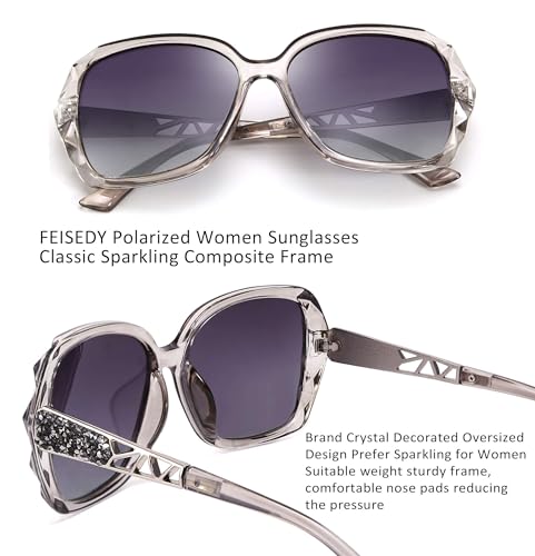 FEISEDY Polarized Women Square Sunglasses Sparkling Composite Shiny Frame B2289 - color: Gray
