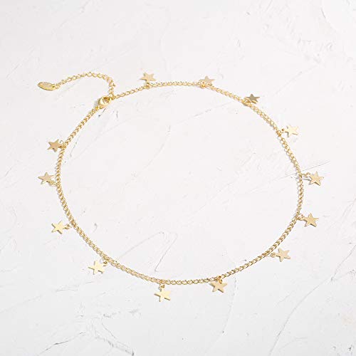 Gold Choker Necklaces 14K Gold Plated/Silver Disc Choker Necklaces Dangling Star Heart Pendant Necklaces Summer Beach Boho Necklaces Aesthetic Necklace Gift for Women - color: Gold Star