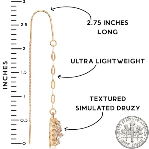 Simulated Druzy Threader Earrings for Women - Gold, Silver, or Rose Gold Tone Long Chain Earrings with Boho Created Geode Stone - color: Gold - Gold Stone