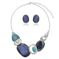 Vintage Chunky Statement Jewelry Set Retro Leaf Floral Geometric Bohemian Boho Bib Necklace Earring Set Fashion Costume Jewelry for Women Girls Wedding Party Prom Unique Gift - style: oval-blue