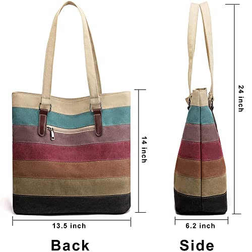 Canvas Handbag Multi-Color Striped Lattice Cross Body Shoulder Purse Bag Tote-Handbag for Women | Striped - style: Multi Color E