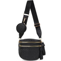 Valentoria Large Woven Leather Crossbody Bags for Women Checkered Bum Bag Sling Bag Purse Adjustable Strap Detachable Wallet | Woven - color: Black Checkered