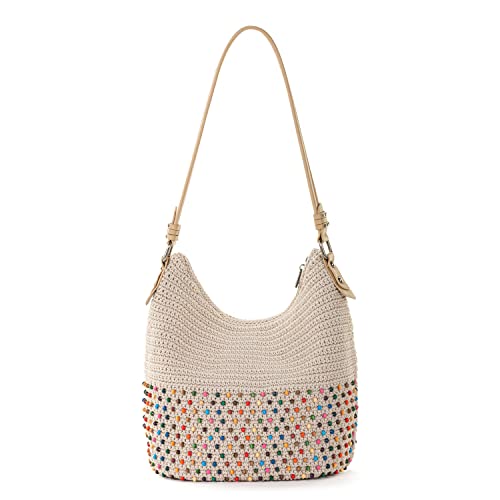 The Sak Sequoia Hobo Bag - Hand Crochet Large Women's Purse for Everyday & Travel - Durable Handbag & Tote With Zipper Pocket - color: Ecru Multi Bead
