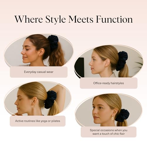 Kitsch Recycled Satin Ruffle Scrunchie – Gentle Hair Scrunchie for Women, Eco-Friendly Hair Tie No Damage, Stylish Ponytail Holder | Ideal Gifts for Women - Black - color: Black Ruffle