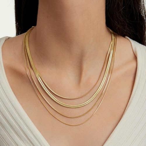 ARSIS 18K Gold Plated Herringbone Necklace Snake Chain Choker Dainty Layered Hypoallergenic Jewelry Gift for Women - color: Gold Multi-Layer