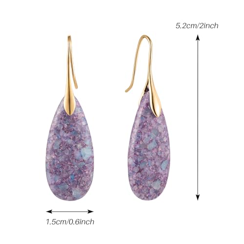 SELOVO Stone Fishhook Dangle Drop Earrings Statement Earrings for Women Stone - color: Light Purple-Gold Color Hook