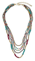 SPUNKYsoul Colorful Boho Multistrand Beaded Necklace — Layered Seed Beads in Black, Gold, Red, Teal and Navy for Effortless, Free-Spirited Style Varies 16-20 inches with 3 inch Extension Chain - style: "Zura" Teal Red Gold
