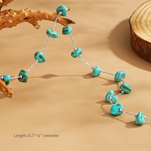 Created Turquoise Necklace for Women 14K Gold Plated Beaded Heart Choker Boho Necklaces Handmade Beach Summer Everyday Western Jewelry Gifts - color: Silver Chain, style: Irregular