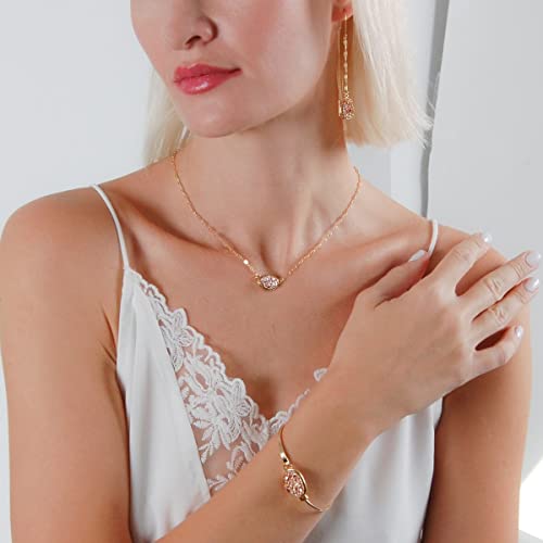 Simulated Druzy Threader Earrings for Women - Gold, Silver, or Rose Gold Tone Long Chain Earrings with Boho Created Geode Stone - color: Gold - Rose Gold Stone