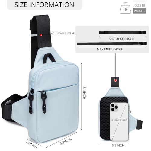 higouta Mini Sling Bag for Men Women, Small Crossbody Casual Utility Chest Phone Bag for Travel Workout - color: Light Blue