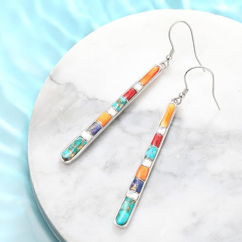 Turquoise Earrings for Women 925 Sterling Silver Gemstones Dangle Earrings Bohemian Style Statement Bar Earrings Dangle Earrings for Women Earrings Valentines Gifts - color: Multiple Colors