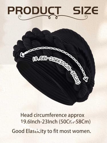 Woeoe Women African Turbans Pre-Tied Twisted Grey Hat Rhinestone Stretchy Head Wrap for Church Party - color: Black
