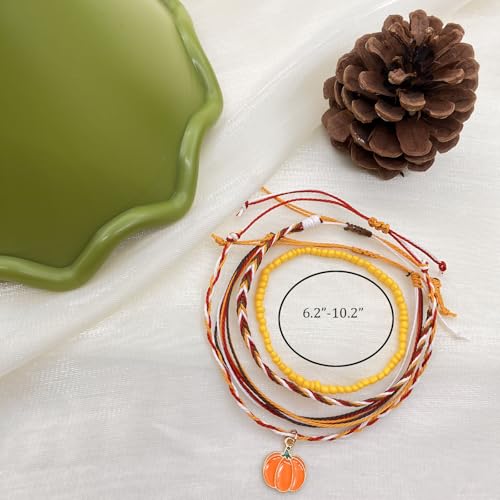 Beach Summer Ankle Bracelet for Women Handmade Braided Adjustable String Anklets Waterproof Surfer Bracelet - color: Pumpkin