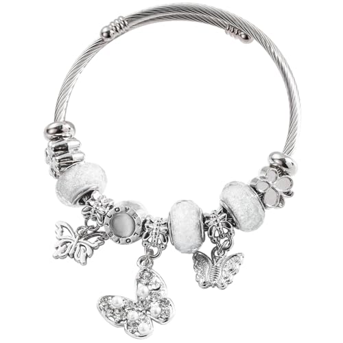 Silver Women Bracelets - Adjustable Charm Bracelets for Women Birthday Gifts Favors Titanium Steel Bracelet Bundle Jewelry Kit - color: C: Butterfly