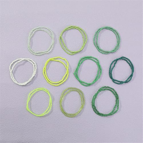 Boho Stackable Seed Beaded Bracelets for Women 18-20Pcs Colorful Handmade Multilayered Rice Bead Bracelet Set Summer Beach Bohemian Jewelry Gift - color: A-Green