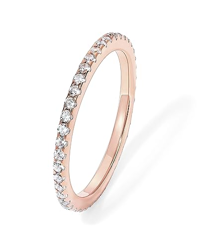 PAVOI Gold Plated Solid 925 Sterling Silver CZ Simulated Diamond Stackable Ring Eternity Bands for Women - color: 1-Pack Rose Gold