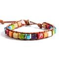 YGLINE Boho Handmade Wrap Leather Tube Crystal Stone Bracelet for Women - color: Chakra Cube