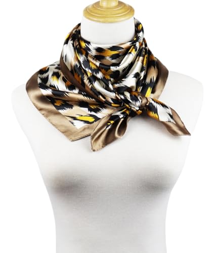 vabovin Satin Head Scarf for Women Silk Like Hair Scarf, 35 x 35 in | Silk Feel Fabric, Hair Wrap for Sleeping, Headscarf and Neck Scarf, Square Bandana Style, Fashion Accessory - color: 049 Coffee Leopard Print