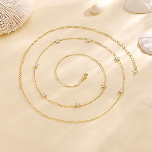 Risamil Waist Chain for Women, Dainty Gold Plated Belly Chain for The Waist Adjustable Waterproof Sexy Bikini Satellite Beads Sparkle Chain Simple Body Chain Summer Jewelry Gifts for Women - style: Flower