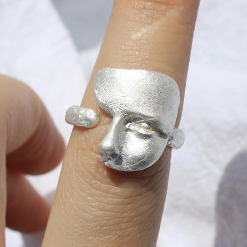 Vintage Half Face Ring For Women Men Adjustable Art Personalized Open Wrap Knuckle Finger Band Rings Thumb Fashion Unique Jewelry Gift - color: Silver