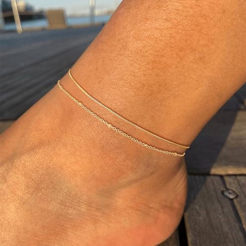 VIROMY Gold Ankle Bracelets for Women - Layered Anklets for Women Waterproof Beach Jewelry Gifts - color: Anklet D-Gold