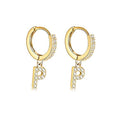 14K Gold Plated Cubic Zirconia Initial Earrings Delicate Small Hoop Earrings Hypoallergenic Letter Earrings for Women - style: P
