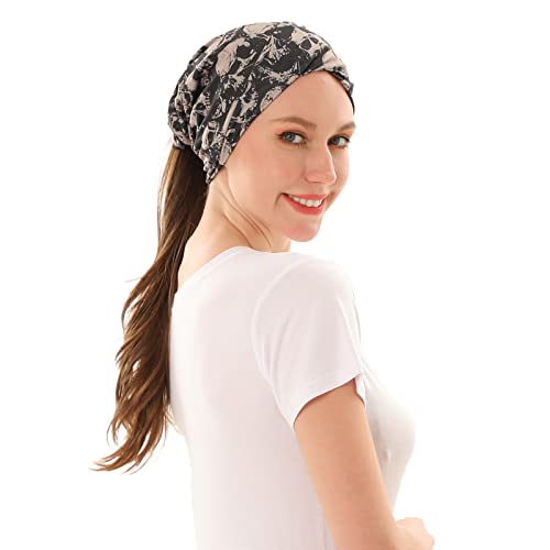 KAKU NANU Women Turban Chemo Beanies Pre Tied Caps Baggy Slouchy Headwear Sleep Scarf - color: Skulls