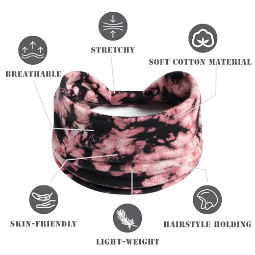 FULZTEY Boho Headbands for Women Tie Dye Head Bands Fashion Knot Wide Headwraps Large African Bandanan Fabric CottonTurban Elastic Yoga Workout Hairbands for Women's Hair Accessories 4Pcs - color: Style 7