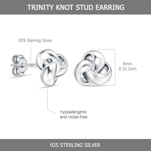 LeCalla Sterling Silver Love Knot Stud Earrings - Lightweight Italian Design Twisted Earrings for Women - color: Celtic Trinity Knot