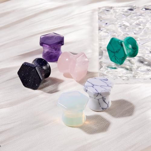 Longbeauty 20/30 Pcs Set Mixed Stone Saddle Double Flared Ear Tunnels Expander Plugs Stretcher 3MM-20MM - style: 6pairs, 9/16"(14mm)