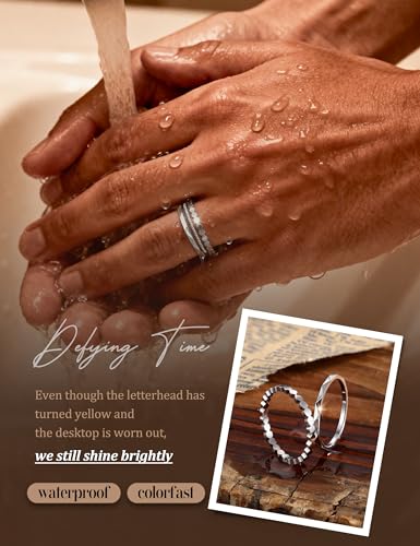 Florideco 14K Gold Plated Stackable Rings for Women Non Tarnish Thin Dainty Ring Set Minimalist Stacking Thumb Rings Statement Pinky Engagement Ring Promise Wedding Bands for Women Size 5-10 - color: Silver Plated