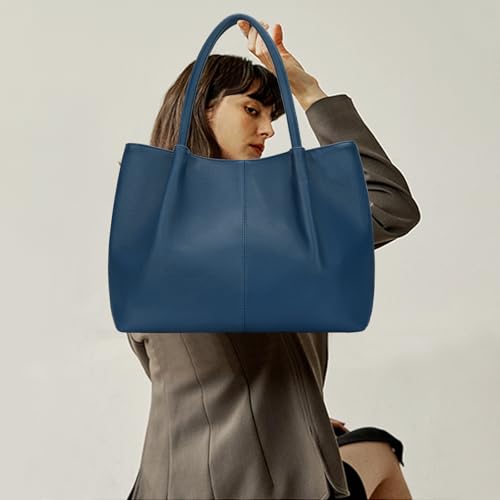 KKXIU Tote Bag for Women Vegan Leather Shoulder Purse Large Capacity Travel Bag - color: Navy