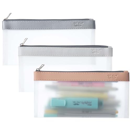 Mr. Pen- Clear Pencil Pouch, 8.50"x4.25", 3 Pack, Durable TPU Material | Medium Water-Resistant Pencil Bags with Smooth Zipper, Multipurpose Clear Pouch for Stationery, School, Office - color: Dusty Rose, size: 3 Pack, Medium