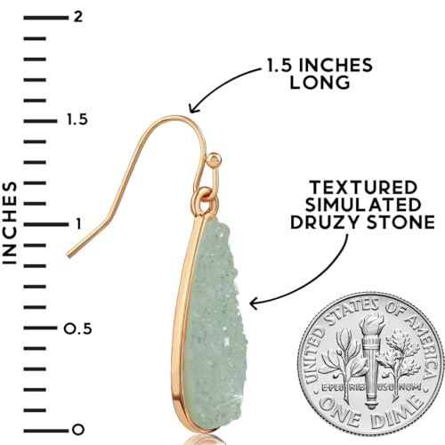 Teardrop Dangle Earrings for Women with Simulated Druzy Stones, in Gold or Rose Gold Tone - color: Gold - Aqua Stone