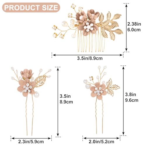 HINZIC 3pcs Flower Tassels Hairpin for Women, Non-Slip Pearl Hair Clips Headpiece, Retro Chinese Hanfu Wedding Brides Hair Accessories for Long Hair- Pink - color: Pink