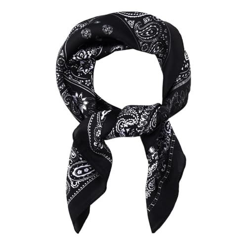 Guqqeuc Satin Head Scarf Silky Feeling Bandana Hair Wrap for Women Silk Scarves Paisley Headscarf Square Scarf Neckerchief - color: Black