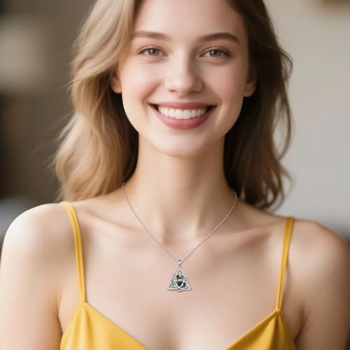 Sterling Silver Celtic Triangle Knot Moss Agate Women's Pendant Necklace Round Moss Agate Twig Knot Necklace Pendant Jewelry Gift Birthday Valentine's Day Christmas for Her