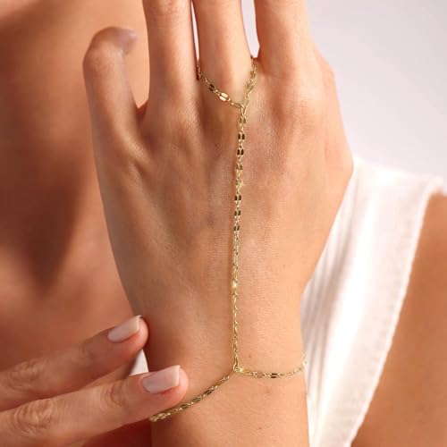 BAYLAY Hand Chain Bracelet, 14K Gold Plated Ring Bracelet Hand Chain Dainty Gold Bracelet for Women Trendy Finger Ring Slave Bracelets Hand Jewelry for Women Summer Beach Boho Gifts Trendy Stuff - color: Lips