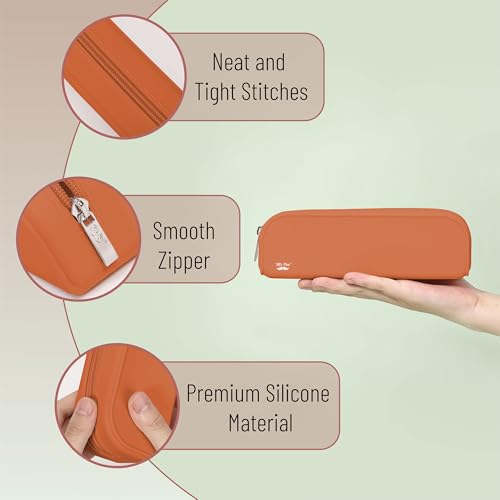 Mr. Pen- Silicone Pencil Case, Aesthetic Pencil Bag for Women, Makeup Pouch | Multifunctional Pouch for Stationery, Cosmetics and Electrical Goods Storage - color: Terracotta